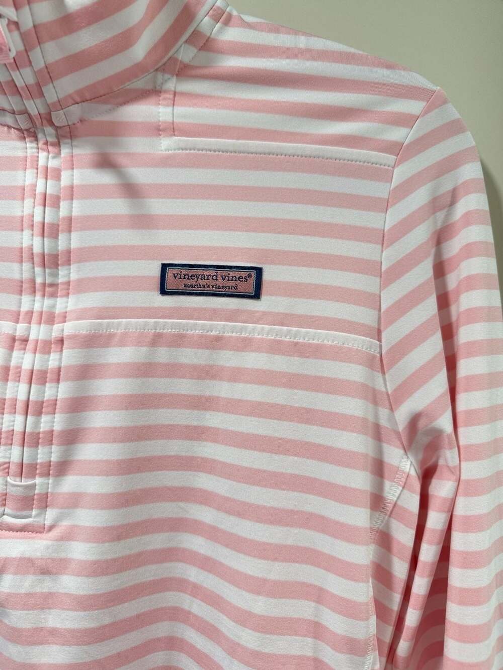 Vineyard Vines Pink White Striped Shep Shirt Quarter Zip Preppy Coastal S - Picture 2 of 9